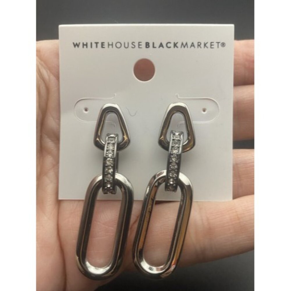 NWT  Earrings Lot 2 Pairs White House Black Market Silver Tone Dangle Retail $54 - Picture 4 of 7
